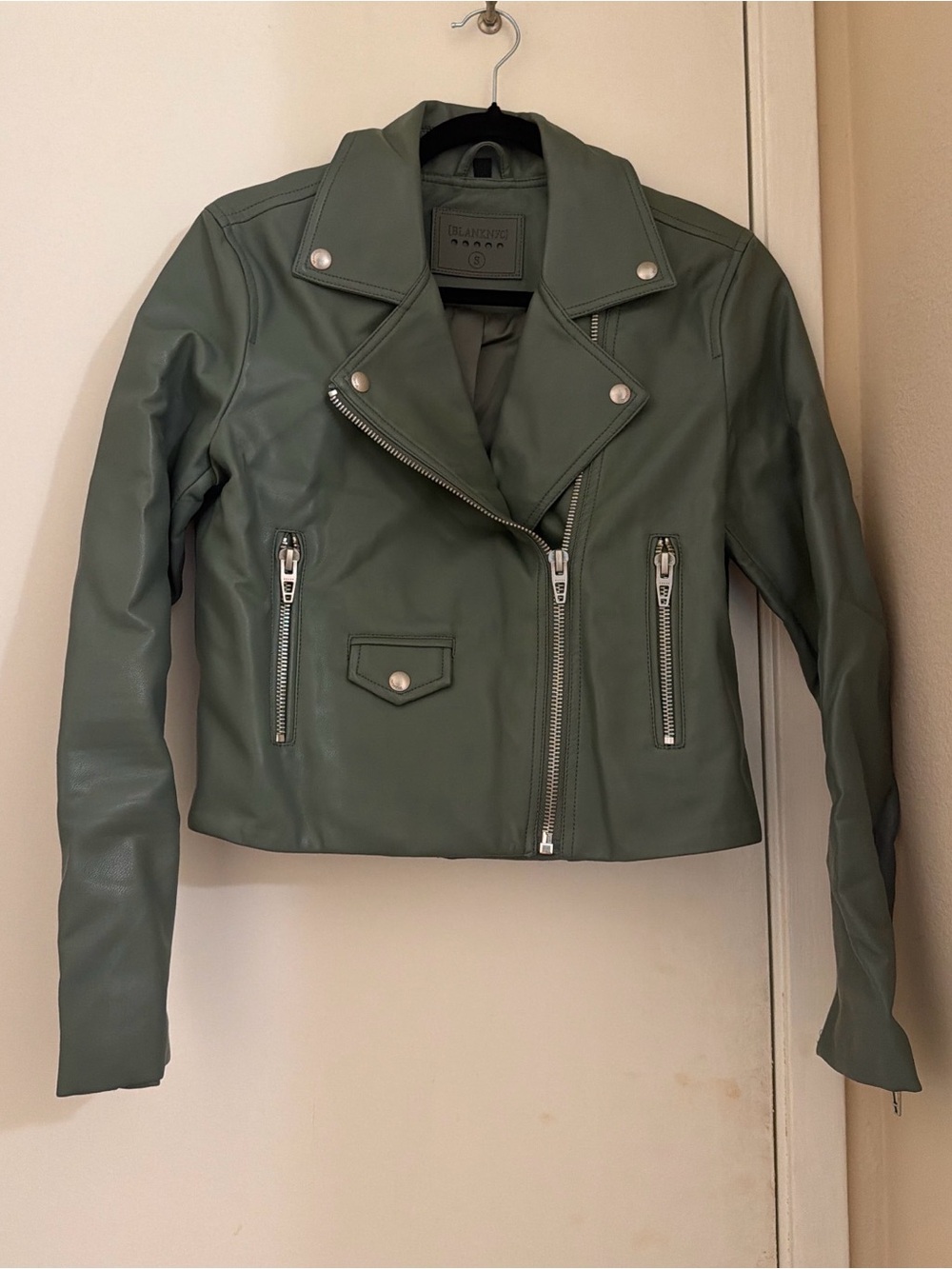 Blank NYC Olive Green Faux Leather Moto Jacket size small